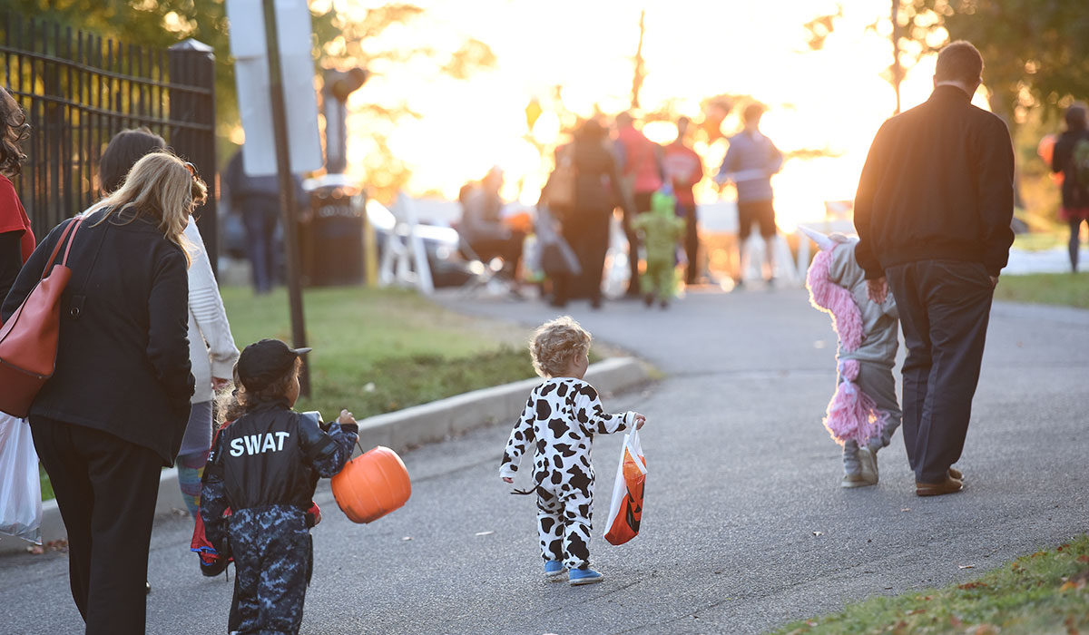 Trick-or-treaters on campus